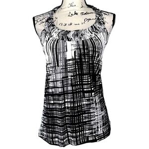 The Limited Black White Abstract Geometric Halter Tie Neck Blouse Top Small NWT